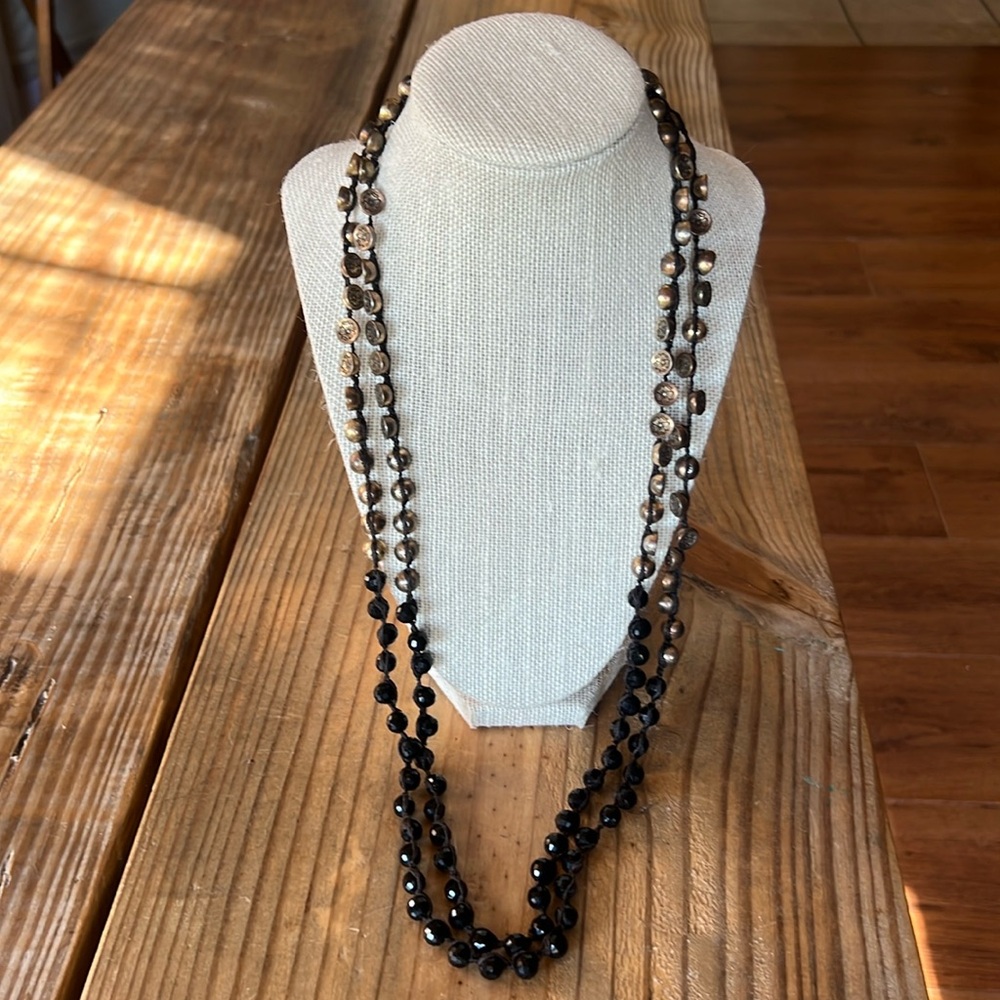 Lucky Brand Bronze and Black Bead Two Strand Necklace - 32in Strands
